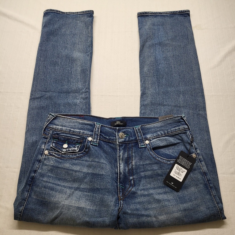 True Religion Jeans Mens 34/34 Ricky Flap Pocket Relaxed Straight Embellished